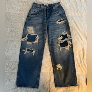 We The Free Distressed Borderline Barrel Denim Jeans Women’s Size 27